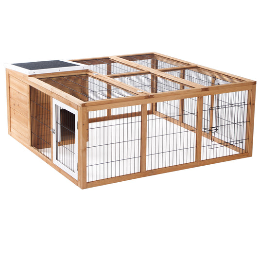 Rabbit Hutch Outdoor, Guinea Pig House, Bunny Run Cage with Openable Top for 1–2 Rabbits, 123 x 120 x 52cm