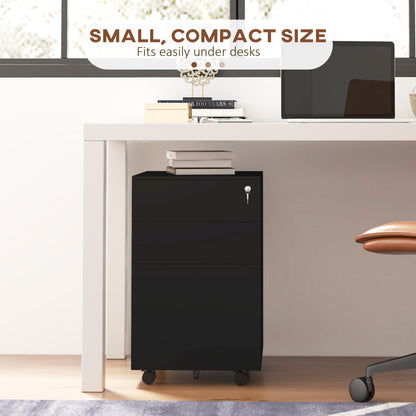 3-Drawer Vertical Filing Cabinet with Pencil Tray, Lock and 5 Wheels, Steel Mobile File Cabinet, for A4, Legal and Letter Size, Pre-Assembled Body