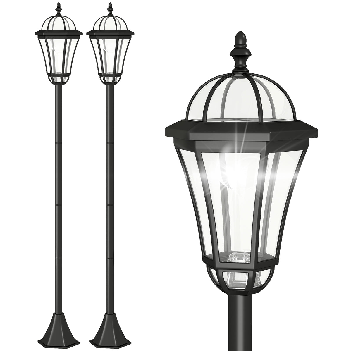 2 PCS 1.3M Garden Solar Lamp Post Lights Solar Powered LED Lantern Patio Pathway Walkway Outdoor Water-Resist Auto Switch 6 Hours Black