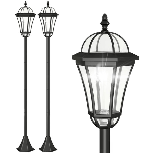 2 PCS 1.3M Garden Solar Lamp Post Lights Solar Powered LED Lantern Patio Pathway Walkway Outdoor Water-Resist Auto Switch 6 Hours Black