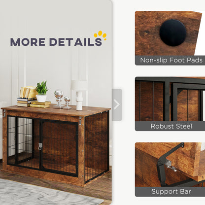 Dog Crate Furniture with Openable Top, Two Doors, for Large Dogs, Rustic Brown