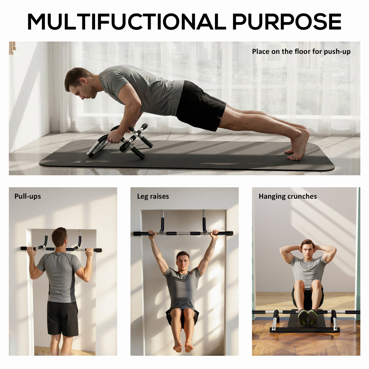 Doorway Pull up Bar, Door Frame Chin up Push up Bar for Home Gym Upper Body Workout, No Drilling or Screws