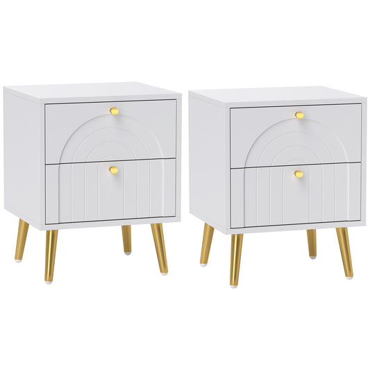 2-Drawer Bedside Table Set of 2 - White