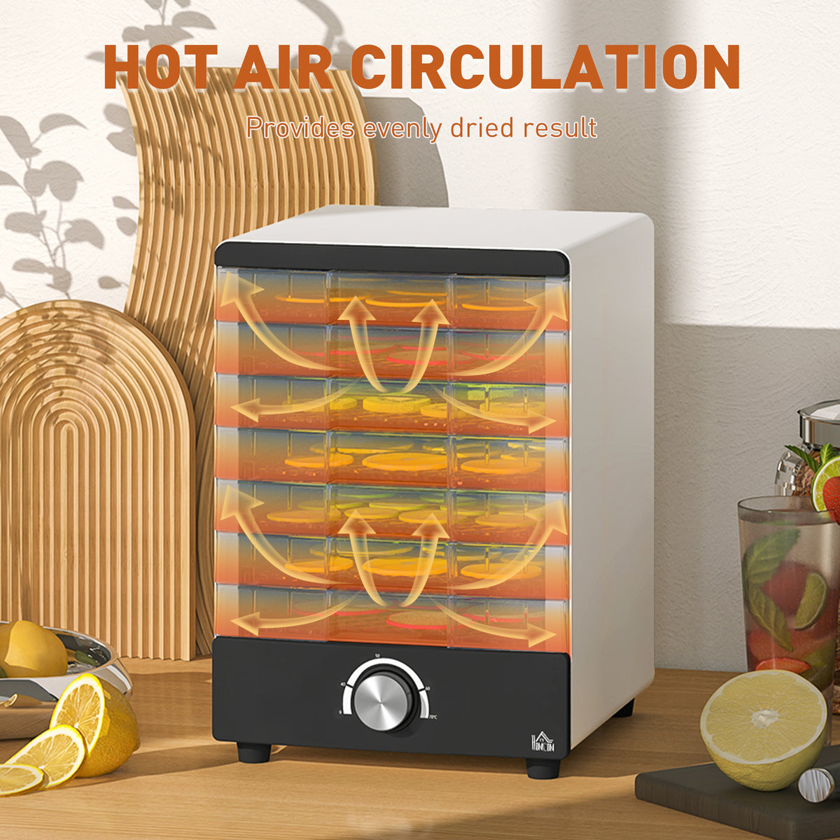 Seven Tray, 40-70°C Food Dehydrator - White
