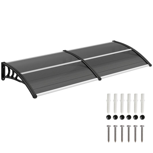 Front Door Canopy Outdoor Awning Aluminium Rigid Plastic Polycarbonate Rain Shelter UV Water Rain Resistant 196 x 75cm Black