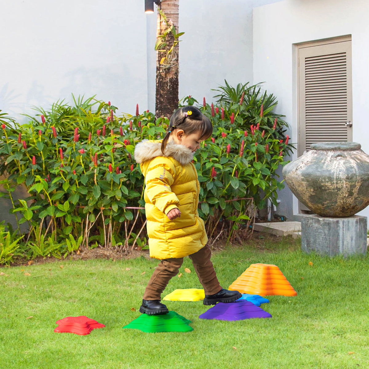 Balance Stepping Stones Kids, 6-Piece Starfish Style Non-slip Obstacle Course, Stackable Balance Blocks, Garden Sensory Toys for Toddler 3-8 Years, Indoor Outdoor, Multicoloured