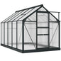 6 x 10ft Polycarbonate Greenhouse, Large Walk-In Green House with Slide Door and Window, Garden Plants Grow House with Aluminium Frame and Foundation, Grey