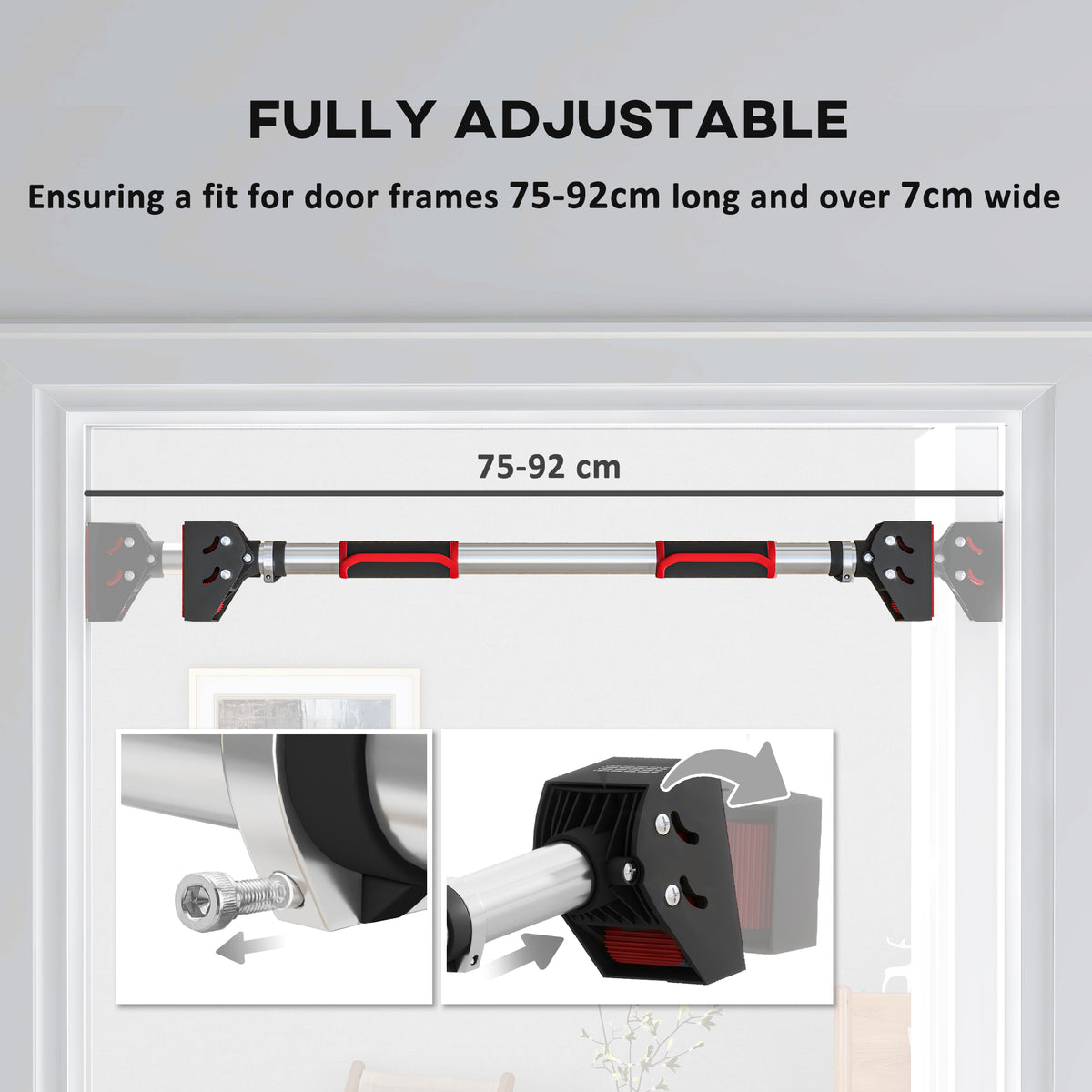 Doorway Pull Up Bar, No Screws Door Frame Chin Up Bar, Adjustable Length (75-92cm) for Home Gym Workout, Max Load 200kg