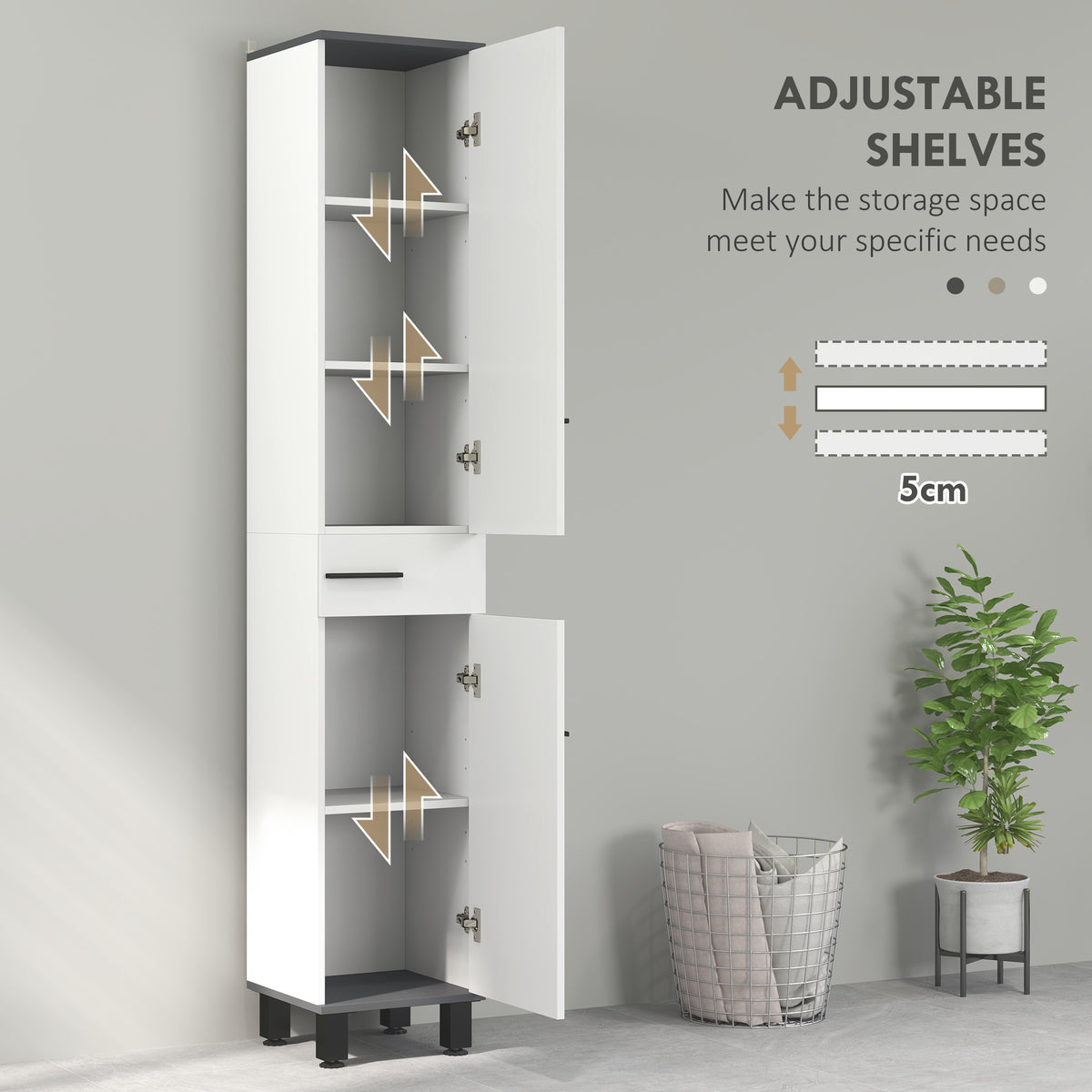 190cm Slim Bathroom Storage Cabinet - White