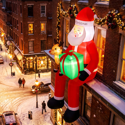 9.3ft Giant Christmas Inflatable Hanging Santa Claus Sitting w/ Reindeer, Gift Box