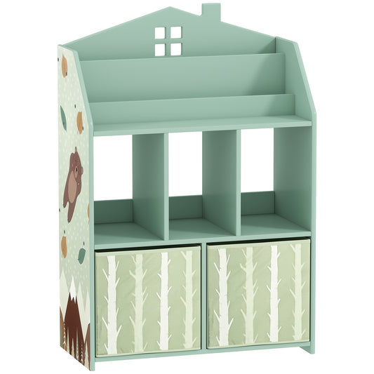 Kids Bookshelf with Storage, Toy Storage Unit with Book Display, Shelves and Fabric Drawers for Playroom Nursery