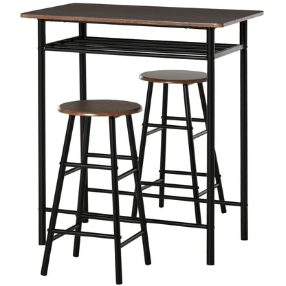 Bar Table Set, Bar Table and Stools Set, Footrest and Storage Shelf, for Kitchen, Dining Room, Pub, Cafe