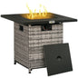Outdoor PE Rattan Gas Fire Pit Table, Patio Square Propane Heater with Rain Cover, Mesh Lid and Lava Stone, 40, 000 BTU, Mixed Grey