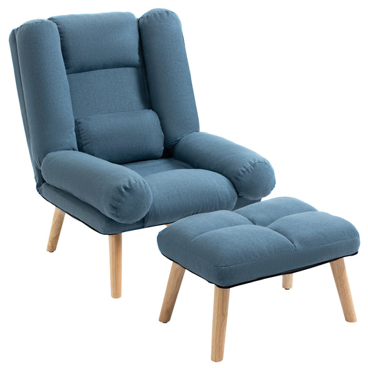 Recliner Chair with Footstool, Recliner Armchair with Adjustable Backrest, Thick Cushion and Wooden Legs