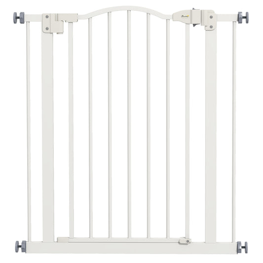 Metal 74-80cm Adjustable Pet Gate Safety Barrier w/ Auto-Close Door White
