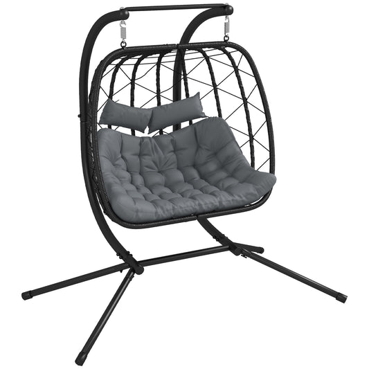 Two-Seater Steel Frame Hanging Egg Chair - Black