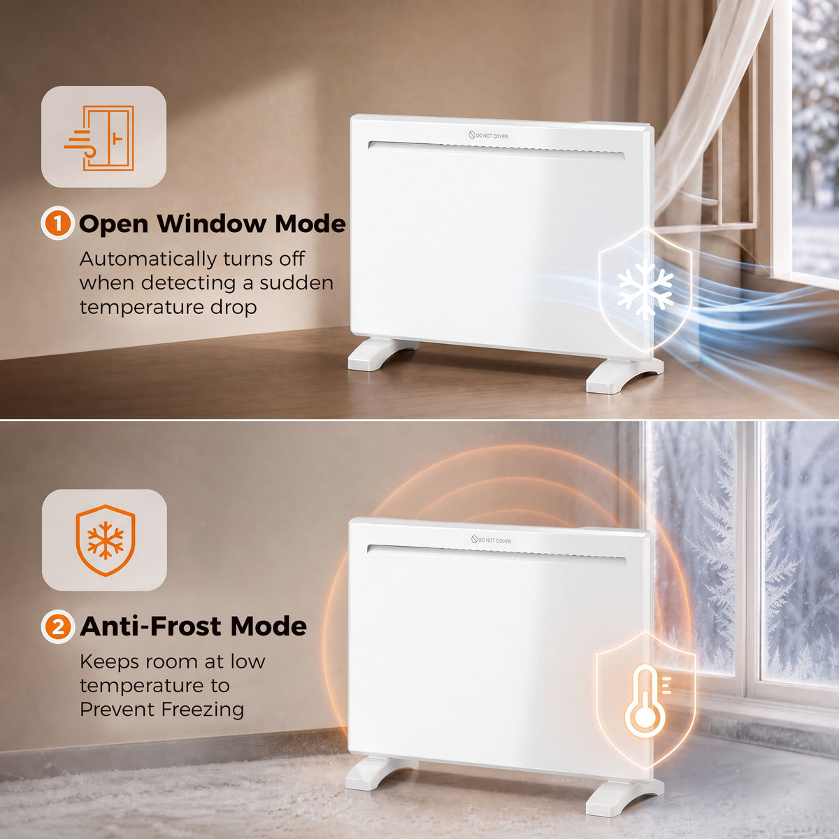 Smart Panel Heater Wall Mounted/Freestanding, Electric Heater with Weekly Timer, Open Window & Anti-Frost, 1000W, White