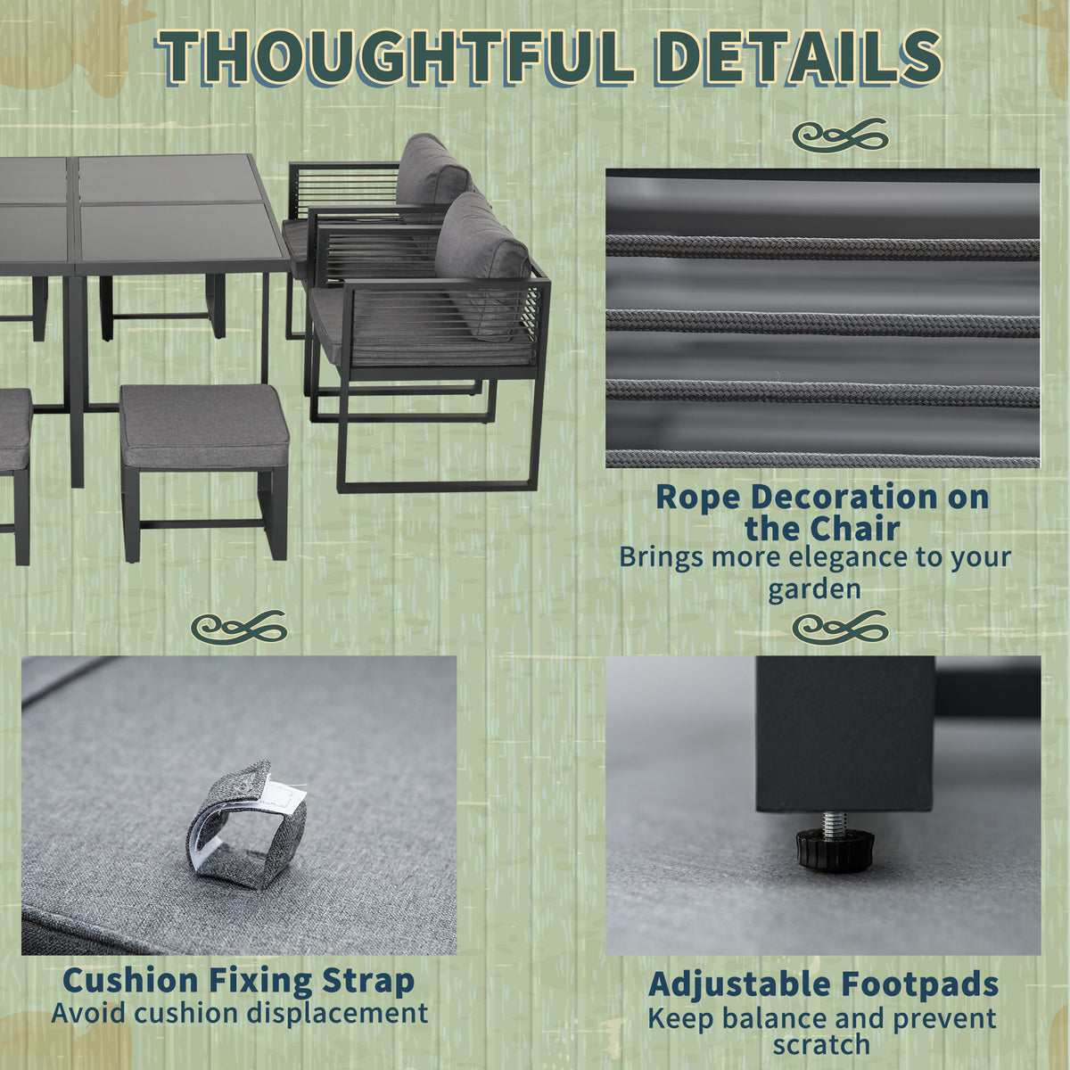 Nine-Piece Aluminium Garden Set, with Glass-Top Table - Grey
