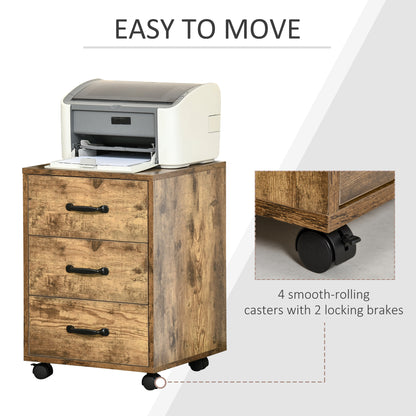 3 Drawer File Cabinet, Mobile Filing Cabinet on Wheels for Home Office, Study, Rustic Brown