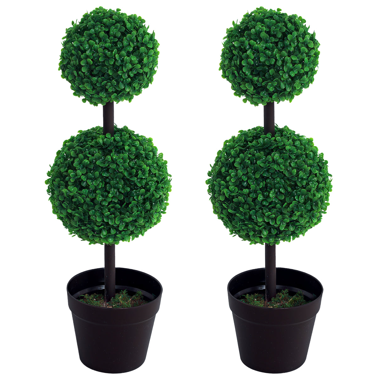 Set of 2 Artificial Boxwood Ball Topiary Trees Potted Decorative Plant Indoor Décor (67cm)
