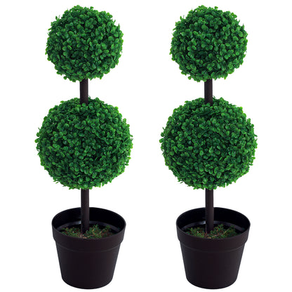 Set of 2 Artificial Boxwood Ball Topiary Trees Potted Decorative Plant Indoor Décor (67cm)
