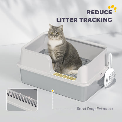 Stainless Steel Litter Box with Detachable Rim, Scoop, Easy Cleaning, Odour-Resistant, 60 x 40 x 28 cm