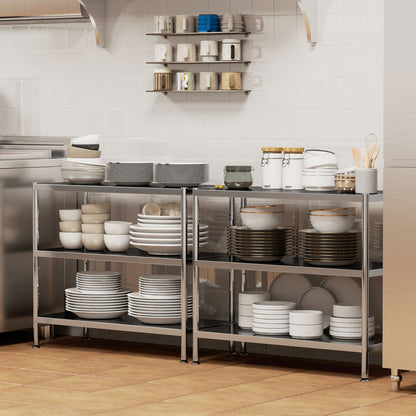 3-Tier Bakers Rack with Storage, Stainless Steel Microwave Stand with Adjustable Shelves for Small Spaces, Kitchen Storage Unit for Spices, Pots and Pans, Silver Tone