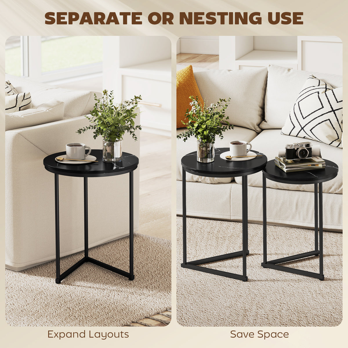Set of Two Marble-Effect Nest of Tables