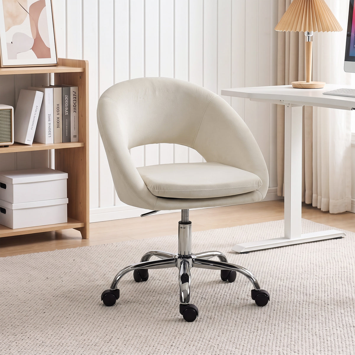 Velvet Desk Chair, Modern Office Chair with Height-Adjustable, Wheels, for Home Study Bedroom