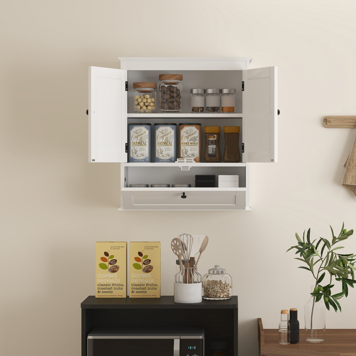 Bathroom Wall Cabinet with Adjustable Shelf and Recessed Doors, White