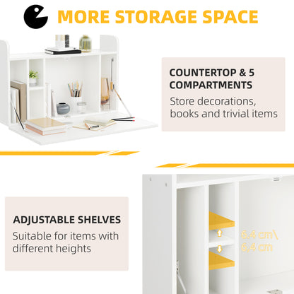 Wall Mounted Table, Drop Leaf Floating Laptop Desk with Space Saving Storage Compartments for Home Office and Study, 77cm x 20cm x 51cm