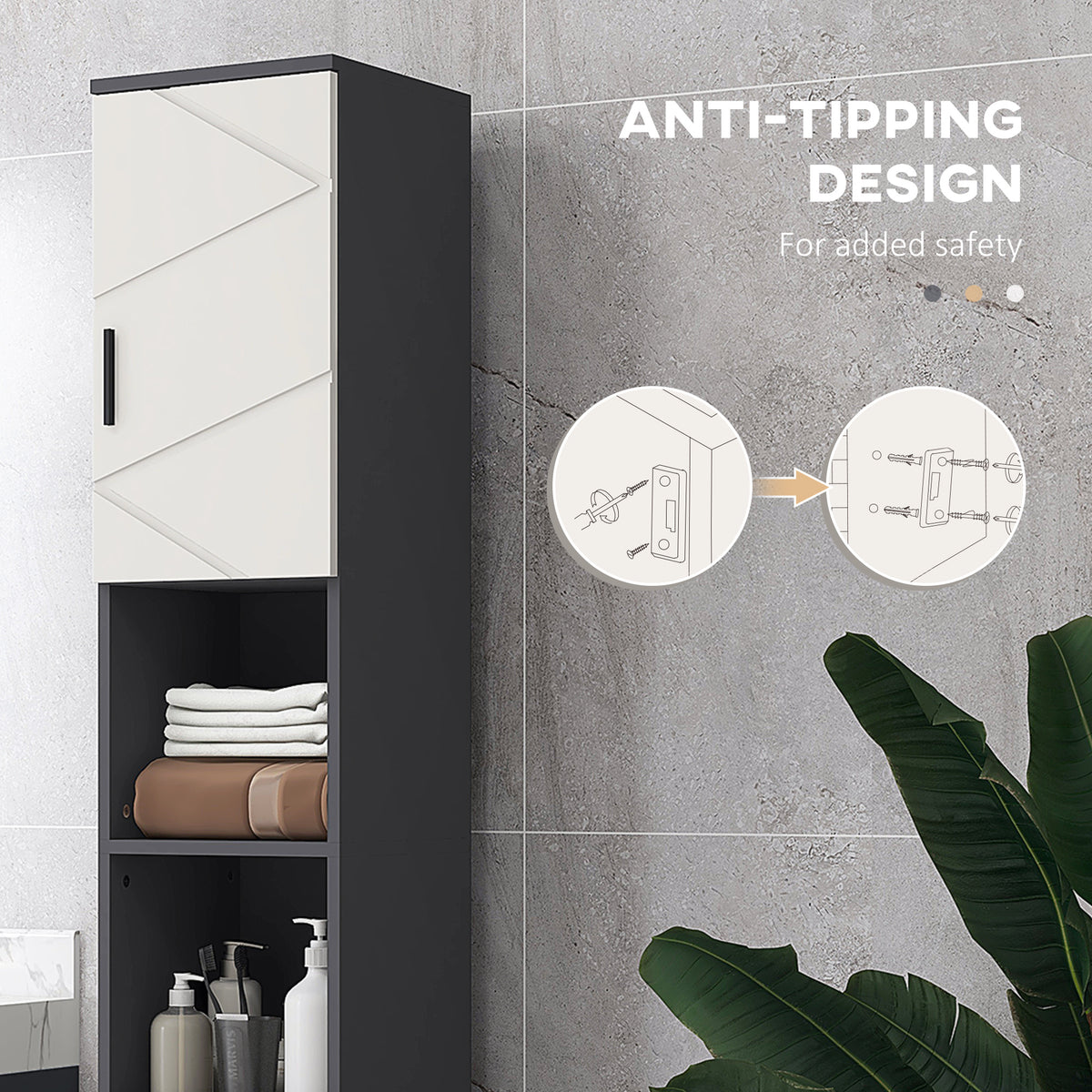Line Embossed Tall Bathroom Storage Cabinet with Three-position Adjustable Shelves for Minimalist Style