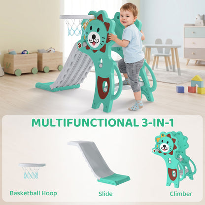 Baby Slide with Basketball Hoop, Climber, Easy to Assemble Kids Slide for Indoor Use, for Ages 18-36 Months