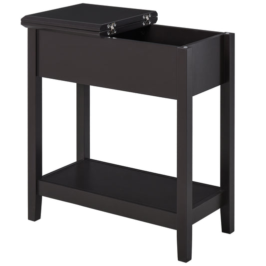 End Table, Narrow Side Table with Flip Top, Shelf, Dark Coffee