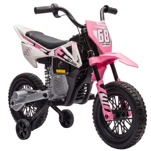 Kids Electric Motorcycle, 12V Ride On Motorbike with Training Wheels, Soft Start, Suspension, Music for 3–6 Years, Pink