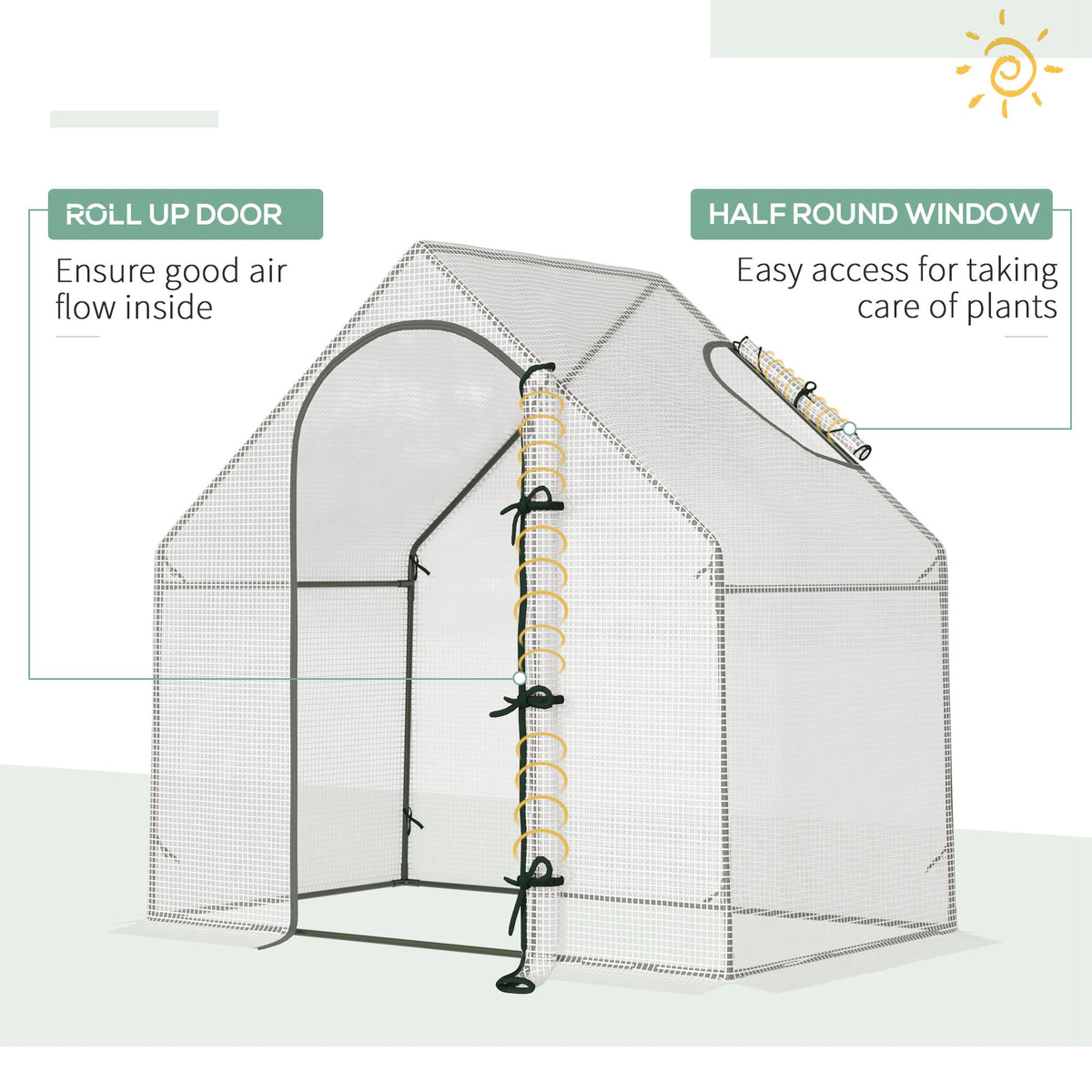 Walk In Tomato Greenhouse Garden Outdoor Mini Greenhouse Flower Planter Steel Frame with Zipped Door & Window, PE Cover, 180 x 100 x 168CM, White