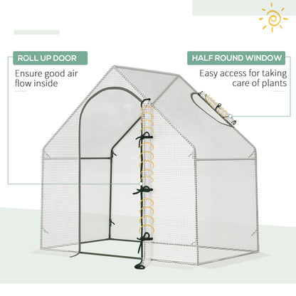Walk In Tomato Greenhouse Garden Outdoor Mini Greenhouse Flower Planter Steel Frame with Zipped Door & Window, PE Cover, 180 x 100 x 168CM, White
