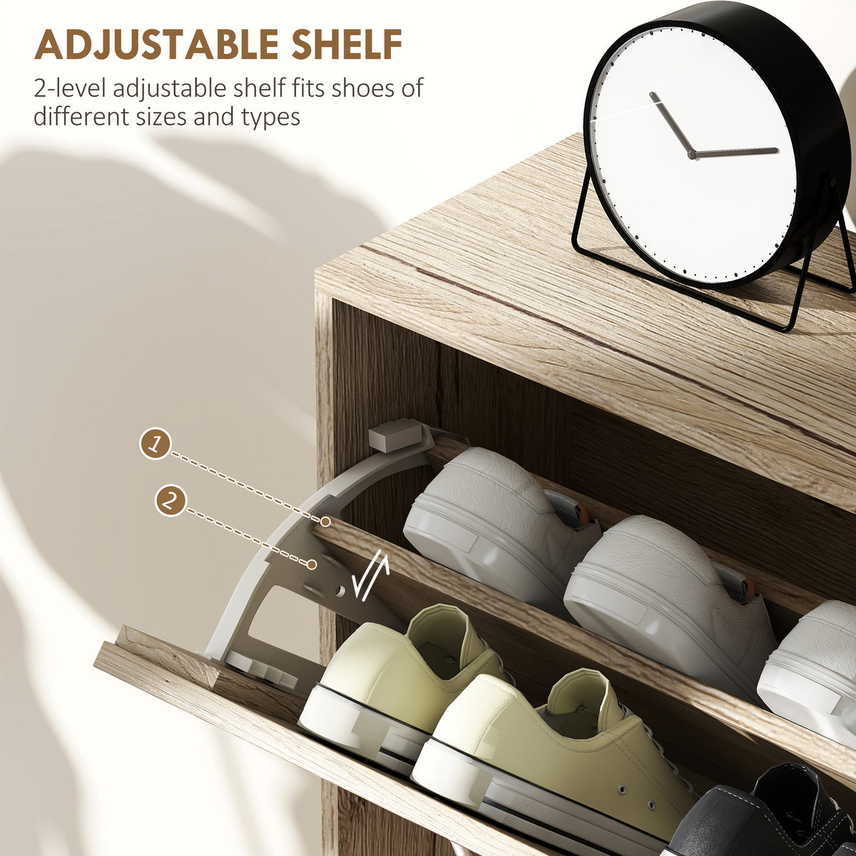 12-Shoe Flip Drawer Storage Cabinet - Brown Wood-Effect