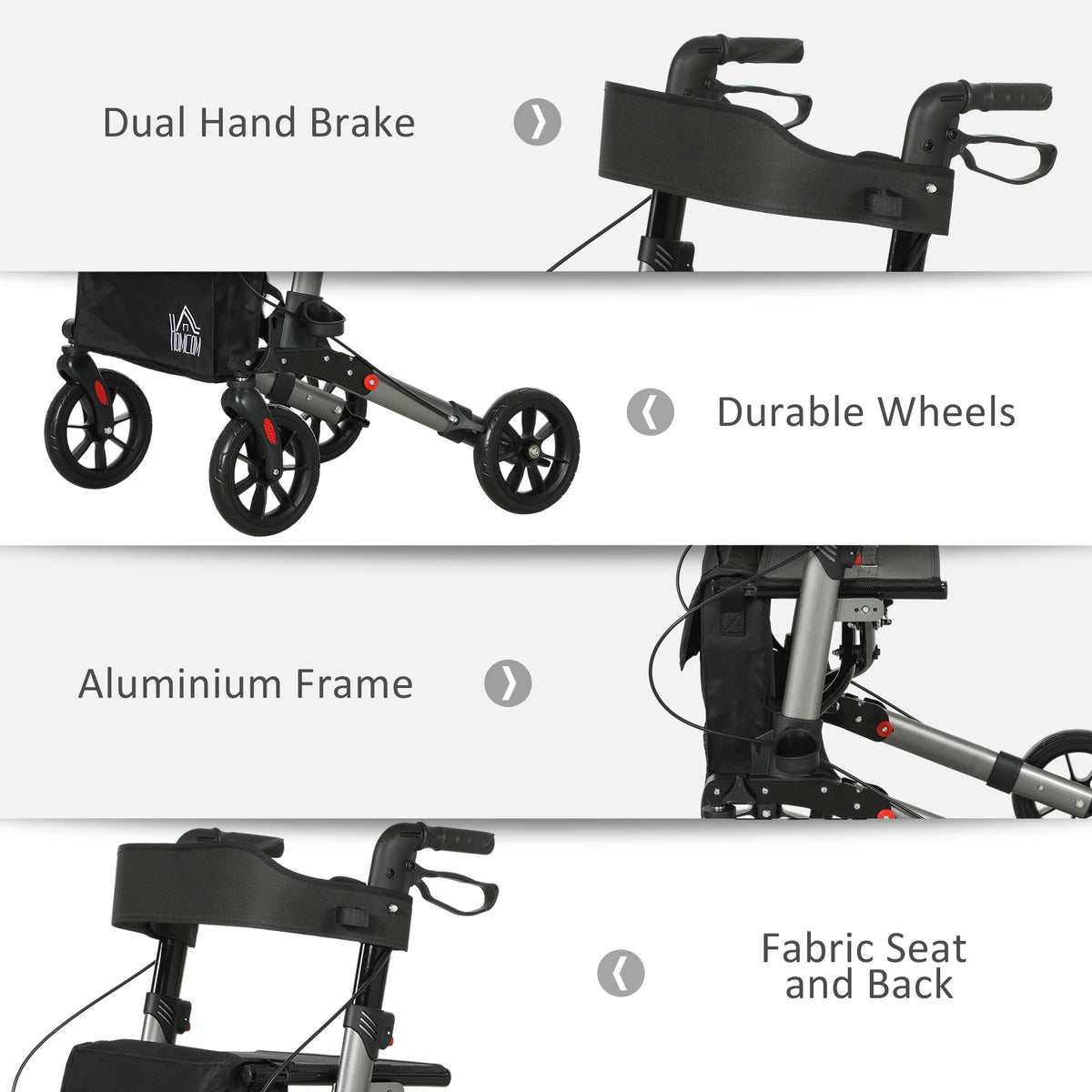 Rollator Walker with Seat, Compact Quick Folding Mobility Walker with 8" Wheels, Carry Bag, Adjustable Height, Cane Holder and Lightweight Aluminium Frame for Seniors and Disabled, Silver