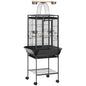 156cm Bird Cage, Parrot Cage with Open Play Top, Perch, Seed Guard, Wheels, Storage Shelf, Dark Grey