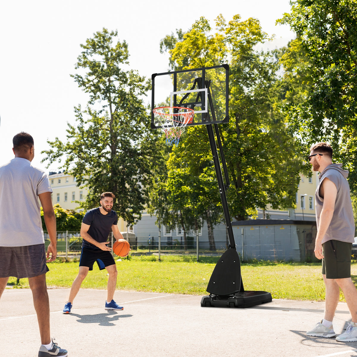 2.4-2.9m Adjustable Basketball Hoop and Stand with Weighted Base, Portable on Wheels
