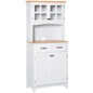 Freestanding Kitchen Cupboard, Kitchen Storage Cabinet with Framed Glass Doors, 2 Drawers, Microwave Counter, 172cm, White