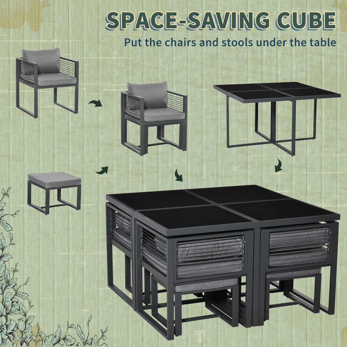 Nine-Piece Aluminium Garden Set, with Glass-Top Table - Grey