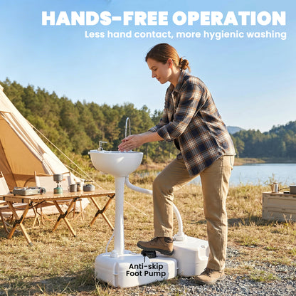 Portable Camping Sink with Running Water and Wastewater Tank, Hand Wash Basin with Rolling Wheels, Foot Pump, Soap Dispenser for Outdoor Events, Gatherings, Picnic