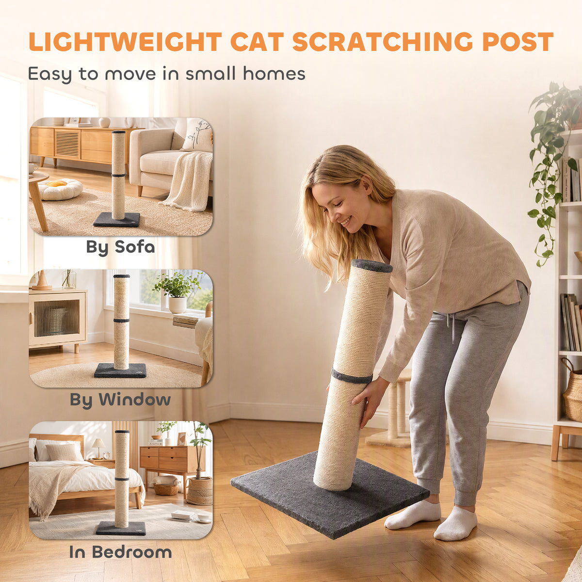 Cat Scratching Post, 80cm Tall Cat Scratch Post with Sisal Rope, Plush Base, Lightweight Claw Scratcher