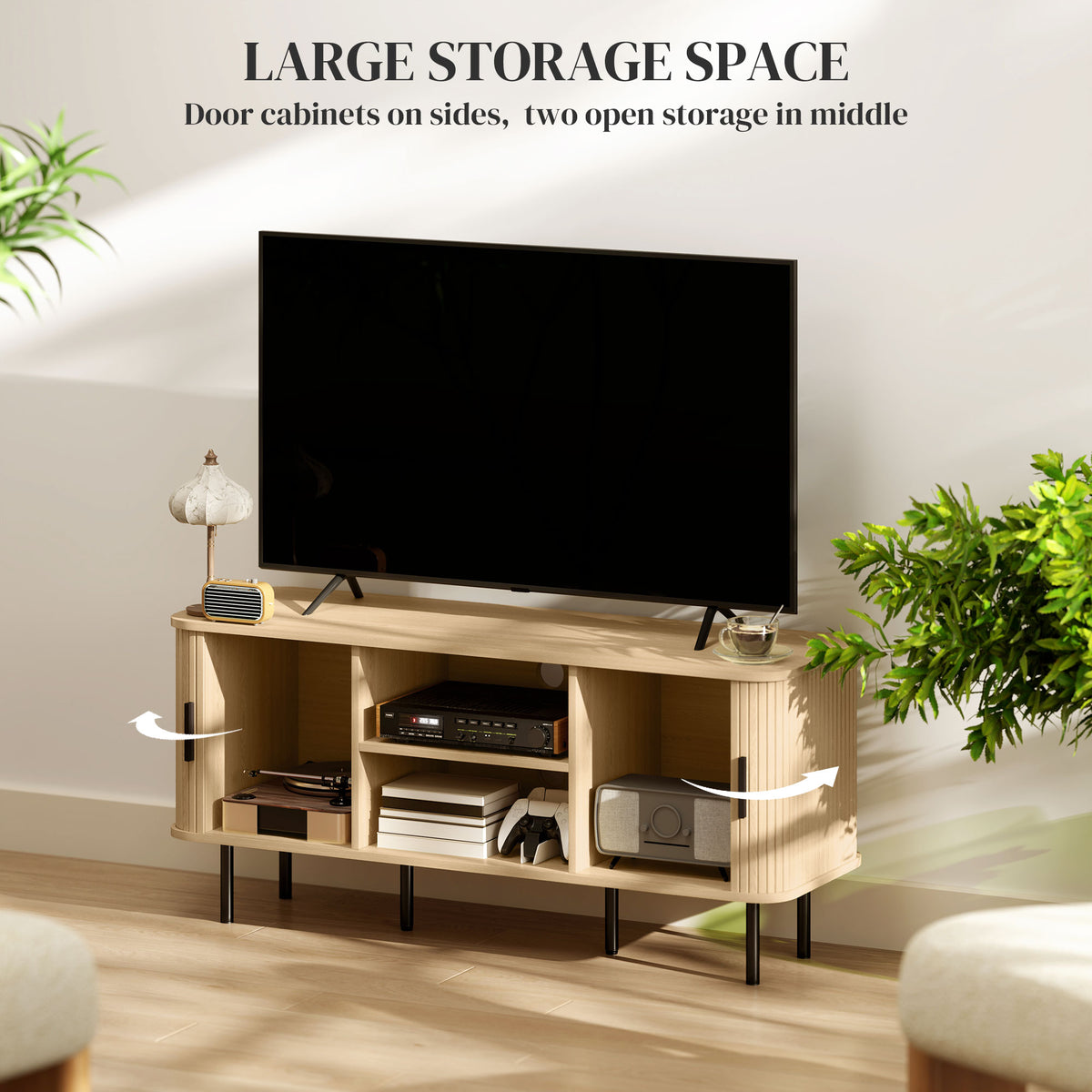 TV Stand Cabinet for TVs up to 55 Inches, TV Unit with Storage Shelves and Cupboard for Living Room