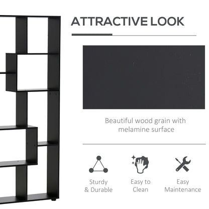 8-Tier Freestanding Bookcase w/ Melamine Surface Anti-Tipping Foot Pads Home Display Storage Grid Stand Bedroom Living Room Furniture Modern Style - Black