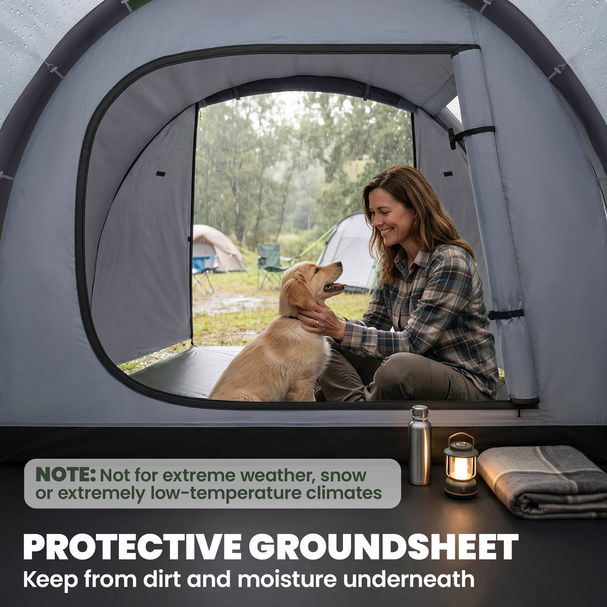 2 Man Tunnel Tent with Sewn-in Groundsheet, Air Vents, Rainfly, 2000mm Large Camping Tent with Bedroom, Porch, Living Area for Camping, Hiking, 426L x 206W x 154H cm