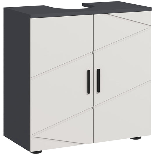 Under Sink Bathroom Cabinet, Bathroom Sink Cabinet with Soft-Close Doors, Adjustable Shelf, 20 x 20cm U Shaped Cut-Out, Storage Cupboard for Basin with or without Pedestal, Light Grey