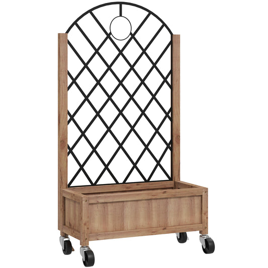 Wooden Planter, with Metal Trellis - Brown/Black